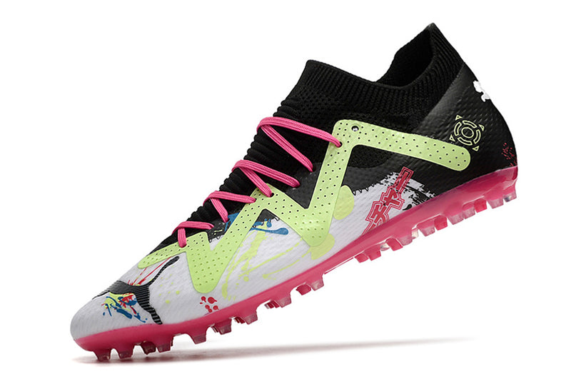 Chuteira Society Puma Future Ultimate MG Preta e Rosa "PoweCat Pack'