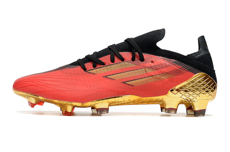 Velocidade é com Adidas X Speedflow.1 FG Vermelho e Dourado "Showdown Pack" na Farda de Boleiro, Garanta a qualidade de Jogadores Profissional Elite