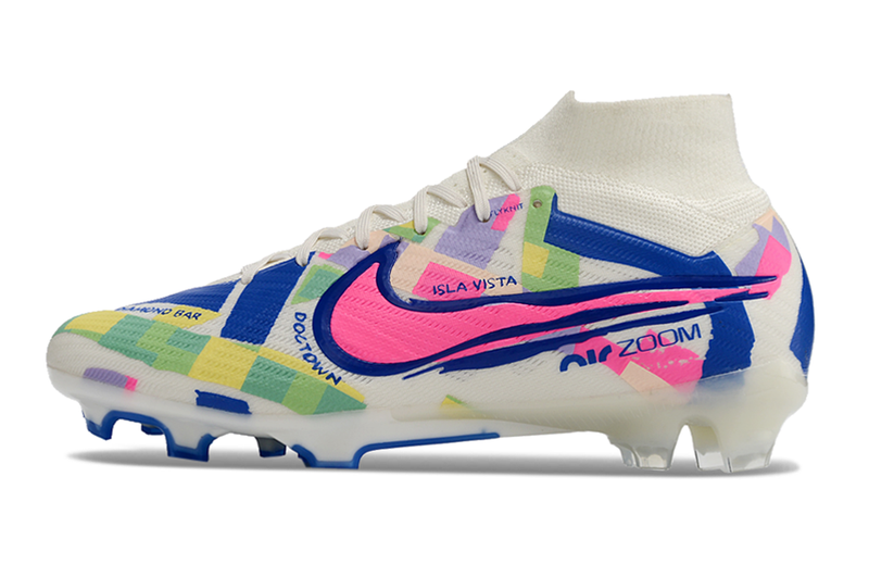 Nike Air Zoom Mercurial Superfly 9 Elite FG White, Blue and Pink "SoCal Pack" Kids' Field Football Boots 