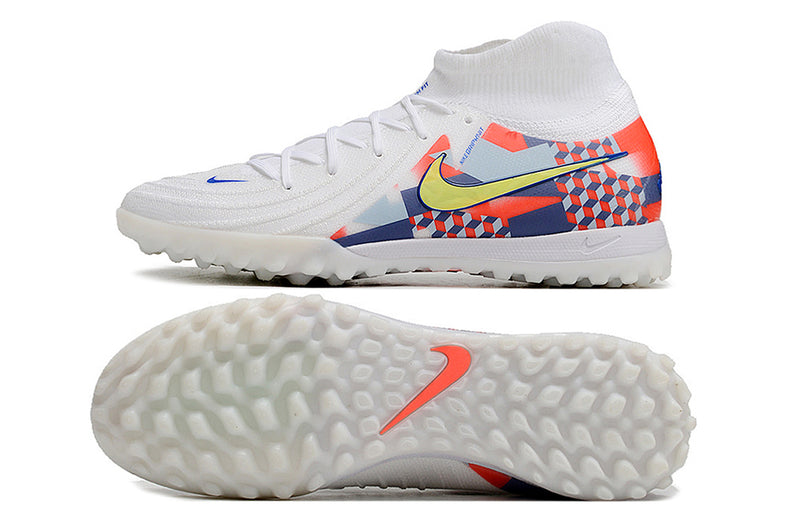 Chuteira Infantil Society Nike Phantom Luna 2 Elite TF Branca, Cinza e Vermelha "Barna Pack"