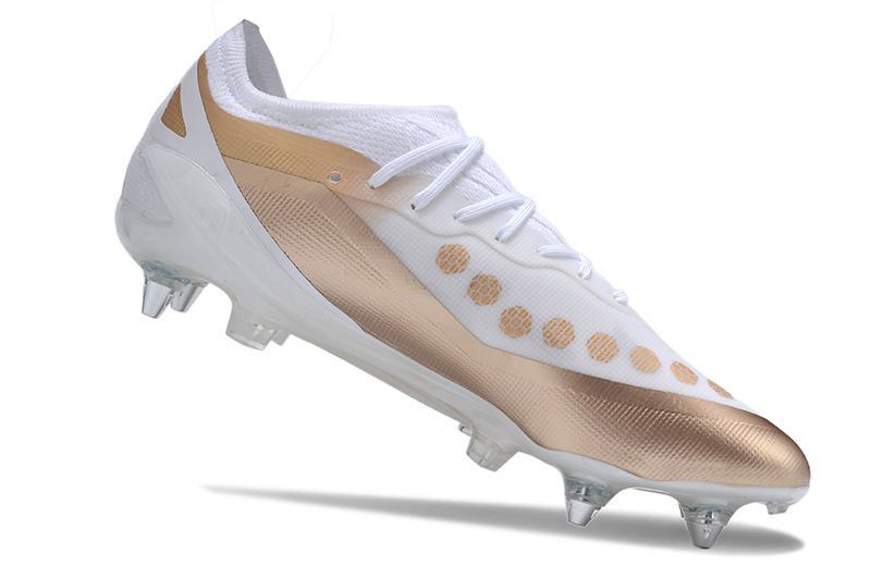 Adidas X Crazyfast Messi.1 White Aluminum Spike "El Ocho" Field Cleats