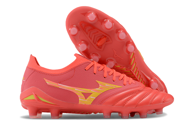 Chuteira Campo Mizuno Morelia Neo 4 Beta FG Vermelha e Dourada "Release Pack"