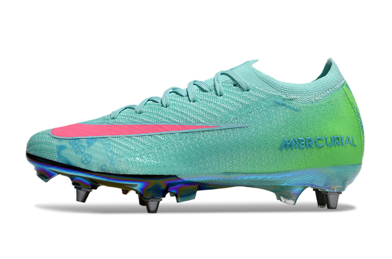 Chuteira Campo Nike Air Zoom Mercurial Vapor 16 Elite Trava Mista Verde e Rosa "Cosmic Speed"