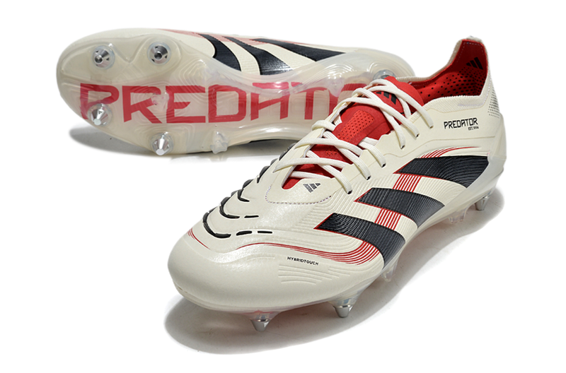 Chuteira Campo Adidas Predator Elite FT 30 Ponta de Aluminio Bege, Vermelha e Preta