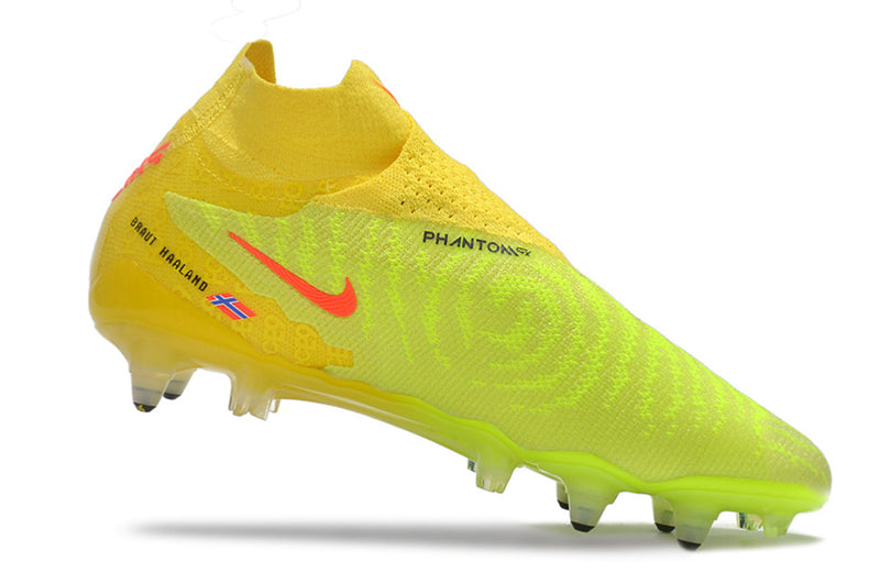 Bota de futbol Nike Phantom GX DF Elite groc i verd amb punta d'alumini "Haaland"