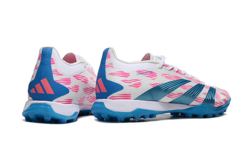 Chuteira Society Adidas Predator Elite TF Branca, Rosa e Azul "Re-Emergence Pack"