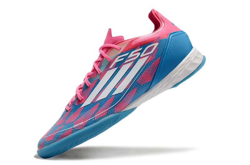 Chuteira Futsal Adidas F50 IC Rosa, Azul e Branca "Re-Emergence Pack"