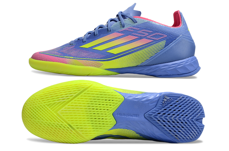 Chuteira Futsal Adidas F50 IC Azul, Verde e Rosa "Celestial Victory"