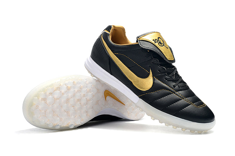 Nike Retro Tiempo Legend 7 Elite TF Black and Gold R10 Society Football Boots 