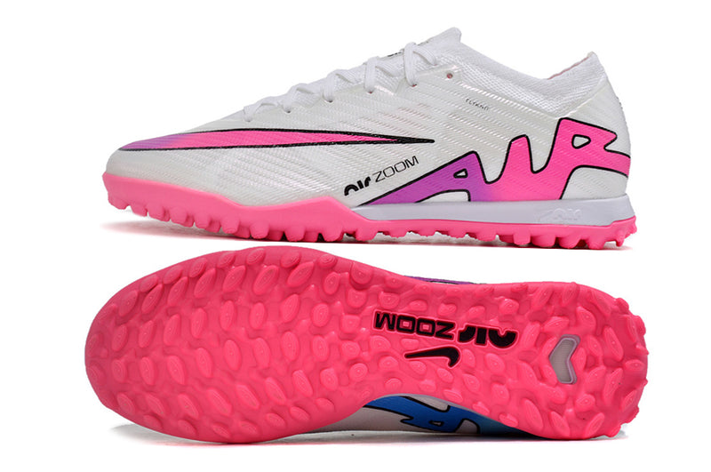 Chuteira Society Nike Air Zoom Mercurial Vapor 15 Elite TF Branca e Rosa