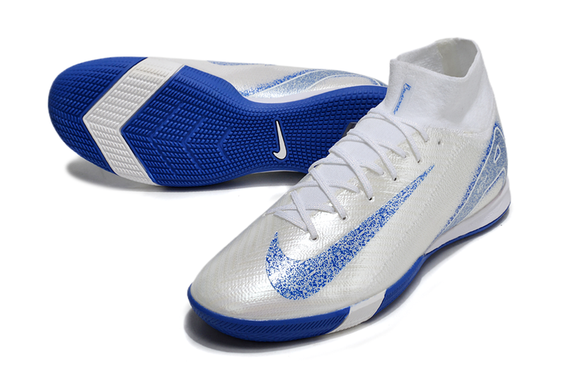 Chuteira Futsal Nike Air Zoom Mercurial Superfly 10 Elite IC Branca e Azul "Blueprint Pack"