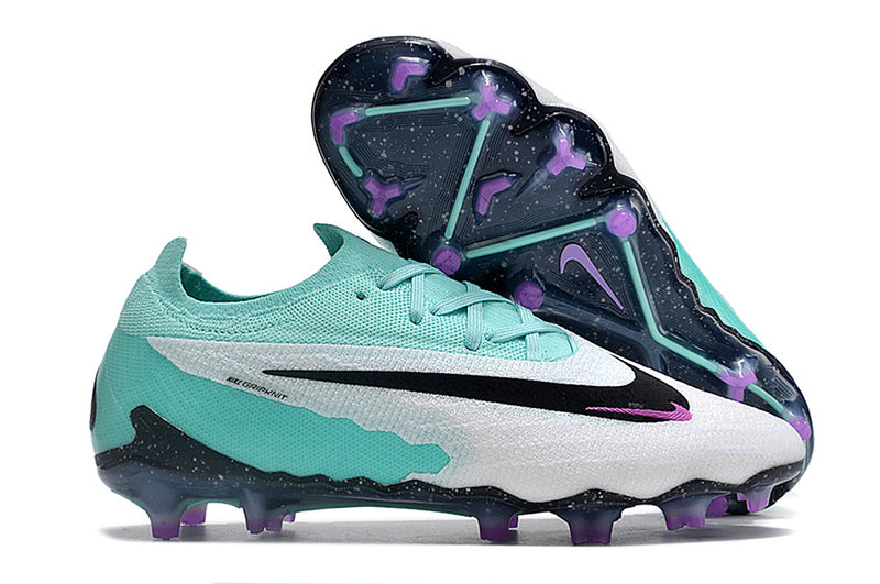 ﻿Chuteira Campo Nike Phantom GX Elite FG Branca, Verde e Roxa "Peak Ready Pack"