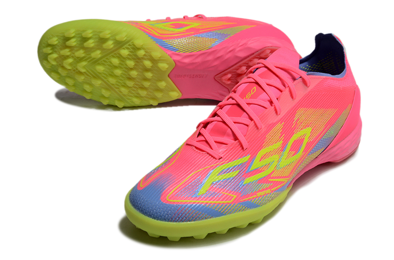 Chuteira Society Adidas F50 TF Rosa, Verde e Azul