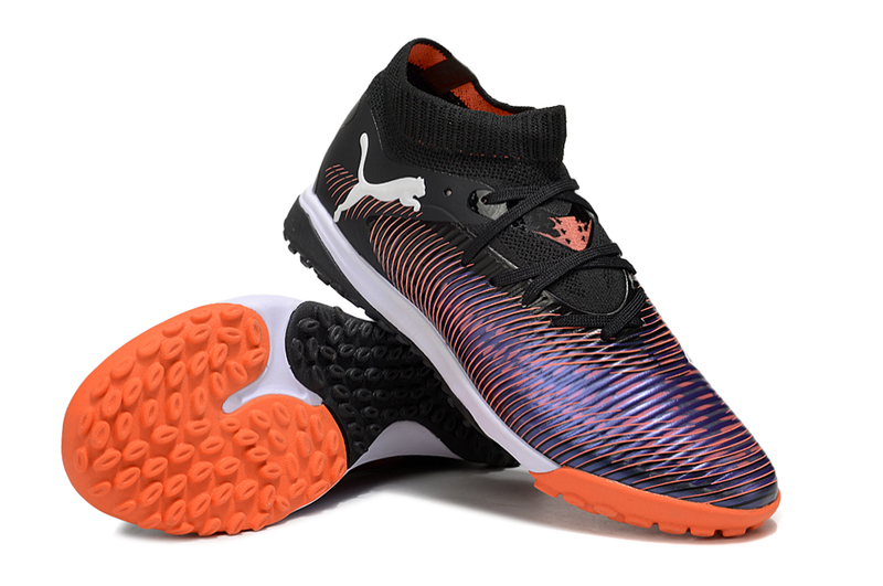 Chuteira Society Puma Future 8 TF Preto, Vermelho e Roxo "UNLIMITED Pack"