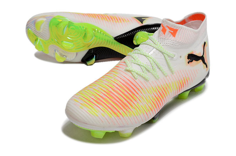 Chuteira Campo Puma Future 8 FG Branca, Laranja e Verde "launch edition"