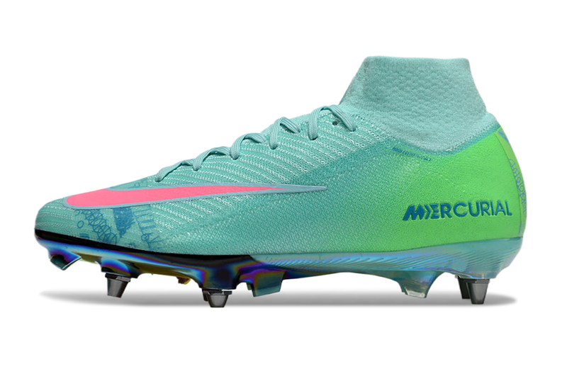 Chuteira Campo Nike Air Zoom Mercurial Superfly 10 Elite Trava Mista Verde e Rosa "Cosmic Speed"