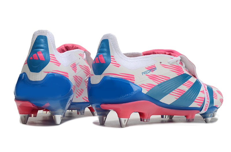 Chuteira Campo Adidas Predator Elite FT 30 Ponta de Aluminio Branca, Azul e Rosa "Reemergence Pack"