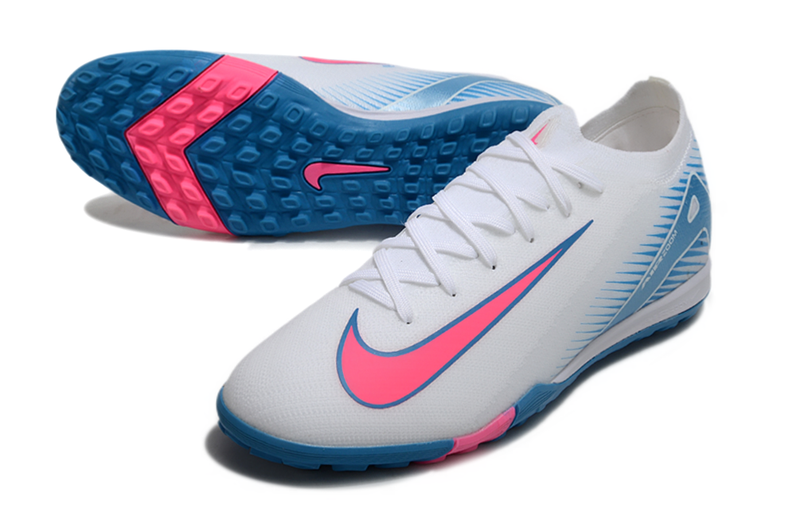 Chuteira Society Nike Air Zoom Mercurial Vapor 16 Elite TF Branca, Azul e Rosa