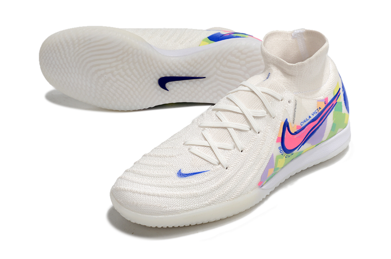 Chuteira Futsal Nike Phantom Luna 2 Elite IC Branca, Azul e Rosa