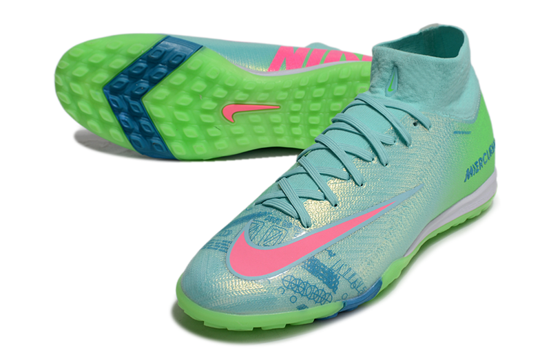 Chuteira Society Nike Air Zoom Mercurial Superfly 10 Elite TF Verde e Rosa "Cosmic Speed"