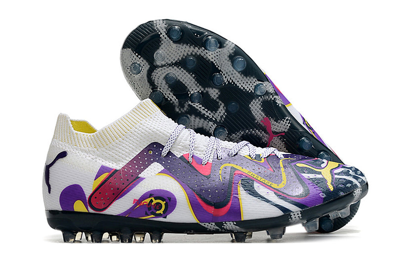 Puma Future Ultimate MG White and Purple "Creativy Pack" Soccer Cleats