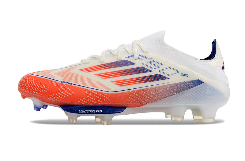 Botes de futbol Adidas F50+ FG blanc, blau i vermell "Paquet avançat"