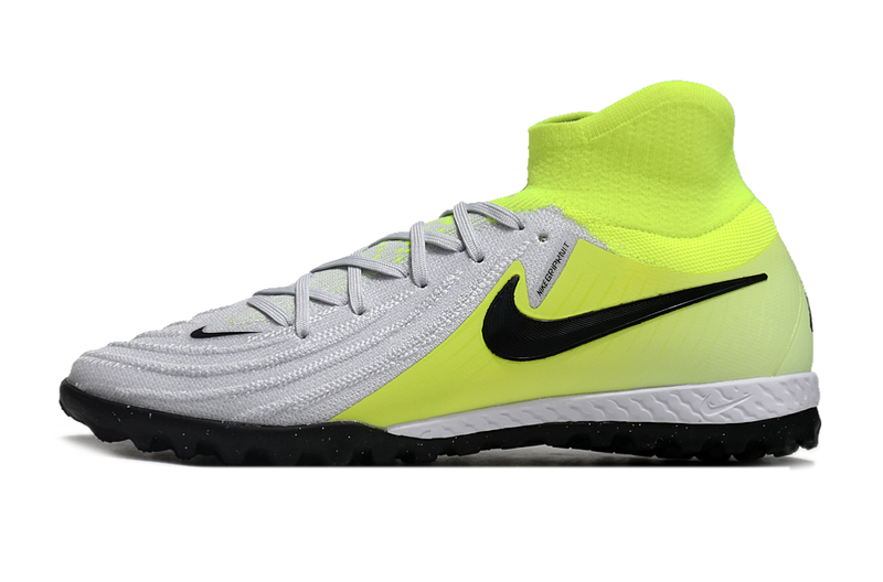 Chuteira Society Nike Phantom Luna 2 Elite TF Cinza e Verde "Mad Voltage"