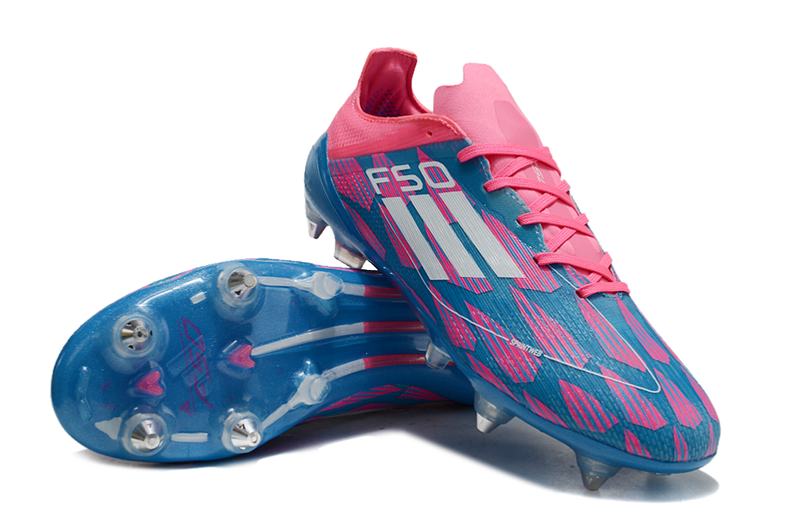 Adidas F50 Aluminum Spike Field Cleats Pink, Blue and White "Reemergence Pack"