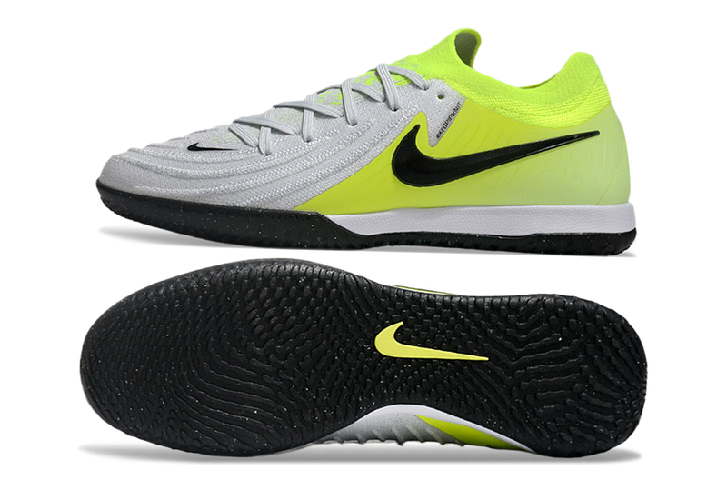 Chuteira Futsal Nike Phantom GX 2 Elite IC Cinza e Verde "Mad Voltage"