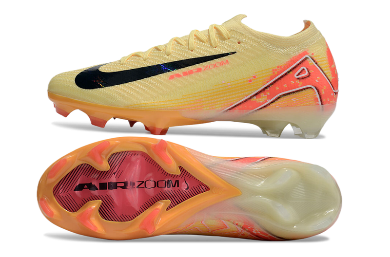 Chuteira Campo Nike Air Zoom Mercurial Vapor 16 Elite FG Amarelo e Laranja "Mbappe´s"