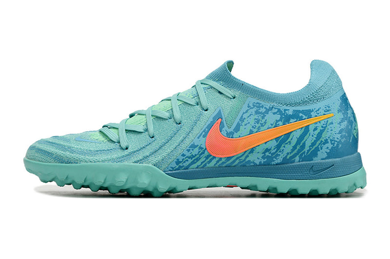 Chuteira Infantil Society Nike Phantom GX 2 Elite TF Azul e Verde "Vortex Pack"