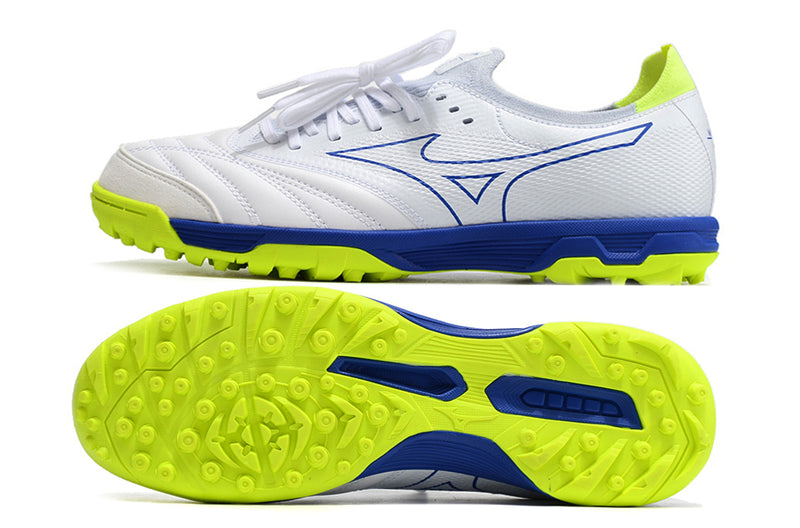 Tenha muito mais CONFORTO com a Mizuno Morelia Neo Beta Society Branca, Azul e Verde "Below Zero" na Farda de Boleiro, Garanta a qualidade de Jogadores Profissionais Elite!