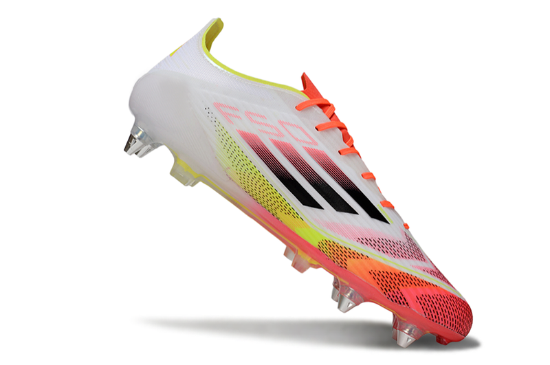 Chuteira Campo Adidas F50 Ponta de Aluminio Branca, Laranja e Amarelo