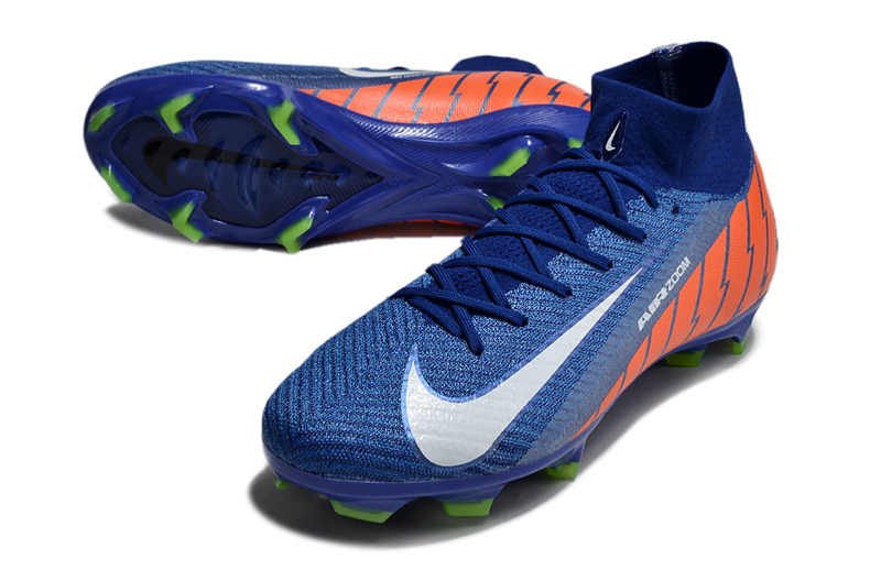 Chuteira Campo Nike Air Zoom Mercurial Superfly 10 Elite FG Azul, Verde e Laranja