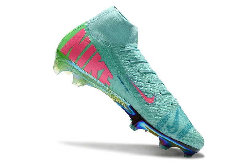 Chuteira Campo Nike Air Zoom Mercurial Superfly 10 Elite FG Verde e Rosa "Cosmic Speed"