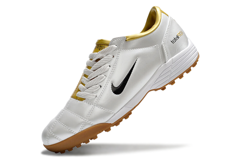 Chuteira Society Nike Total 90 TF Branca e Dourada