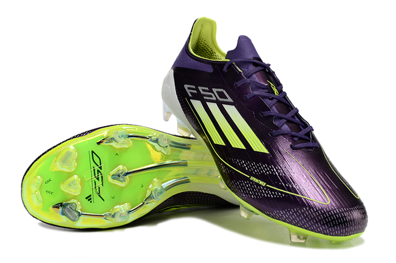 Chuteira Campo Adidas F50 FG Roxa e Verde "Fast Reborn"