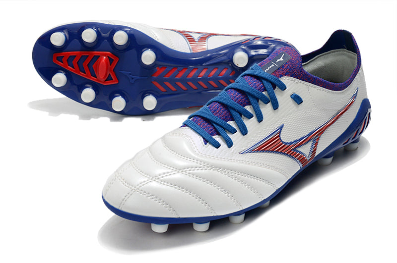 Mizuno Morelia Neo 3 FG White, Blue and Red Field Football Boots