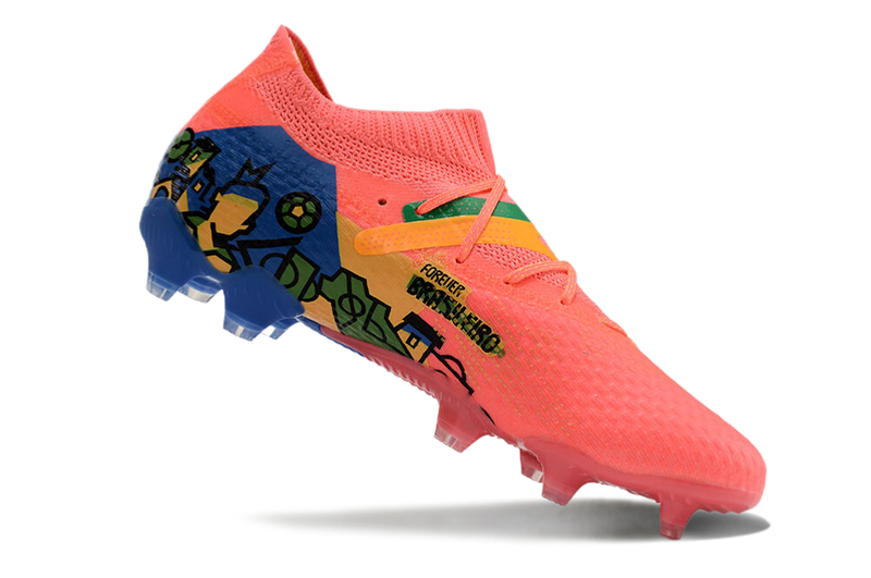 Chuteira Campo Puma Future 7 FG Rosa, Azul, Verde e Amarelo "Brazil Pack"