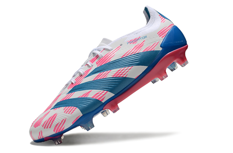 Chuteira Campo Adidas Predator Elite FG Branca, Azul e Rosa "Reemergence Pack"