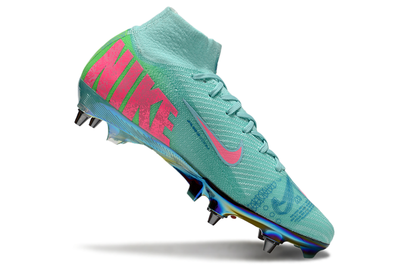 Chuteira Campo Nike Air Zoom Mercurial Superfly 10 Elite Trava Mista Verde e Rosa "Cosmic Speed"