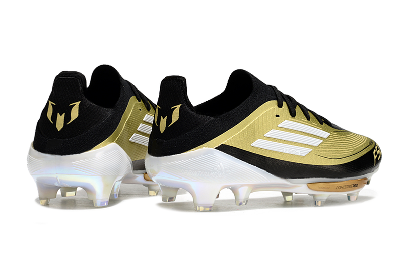 Chuteira Campo Adidas F50+ FG Messi Dourada e Preto "Triunfo Dorado Pack"