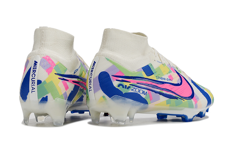 Nike Air Zoom Mercurial Superfly 9 Elite FG White, Blue and Pink "SoCal Pack" Kids' Field Football Boots 