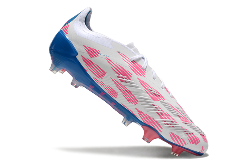 Chuteira Campo Adidas Predator Elite FG Branca, Azul e Rosa "Reemergence Pack"