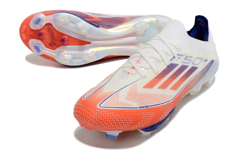 Botes de futbol Adidas F50+ FG blanc, blau i vermell "Paquet avançat"