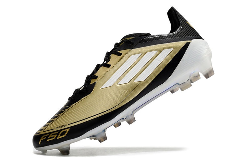 Chuteira Campo Adidas F50 Messi FG Preto e Dourado "Triunfo Dorado Pack"