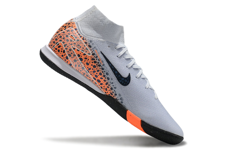 Chuteira Futsal Nike Air Zoom Mercurial Superfly 10 Elite IC Branca, Laranja e Preto