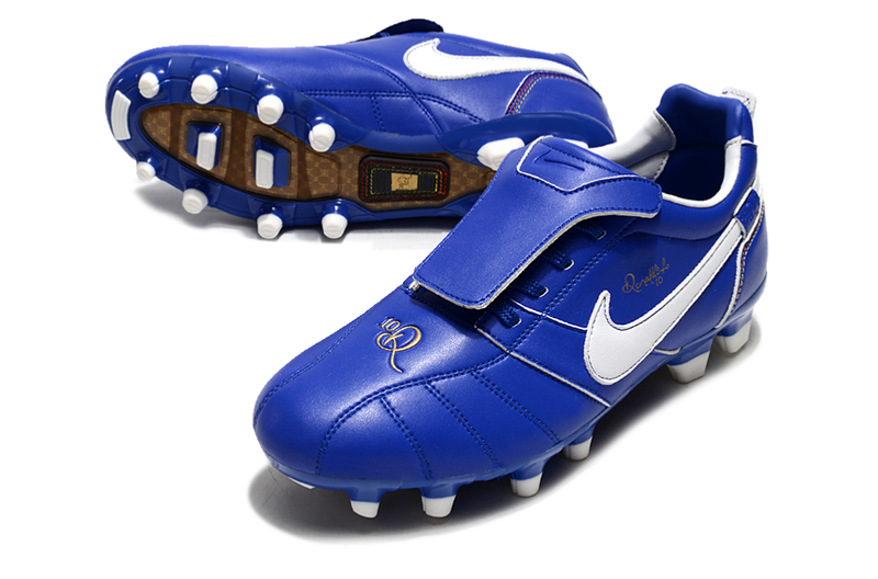 Chuteira Campo Nike Retrô Tiempo Legend R10 Elite Azul e Branca