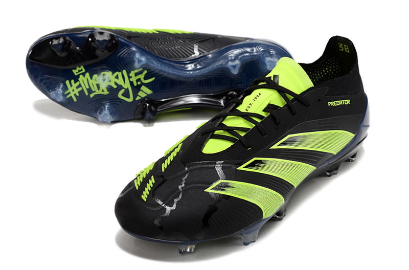 Chuteira Campo Adidas Predator Elite FG Preta e Verde "Edition Merky Pack"