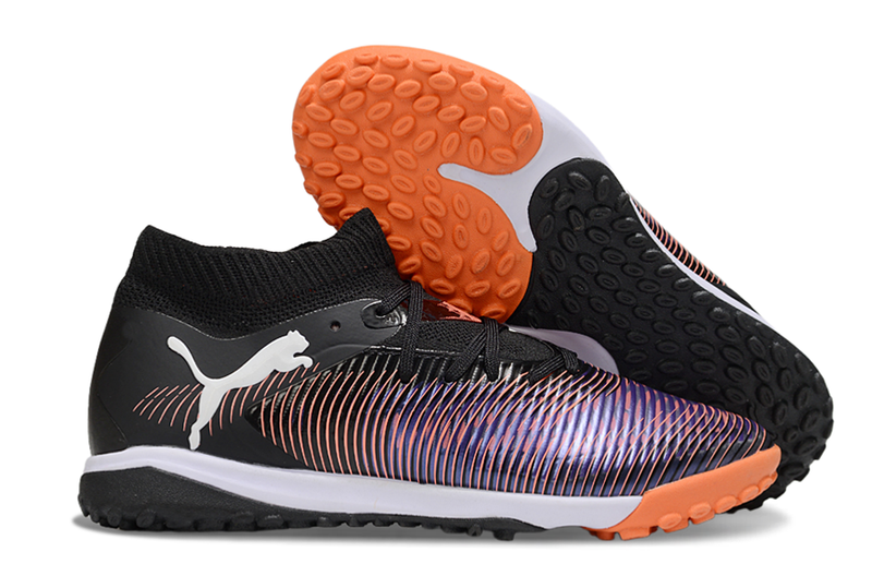 Chuteira Society Puma Future 8 TF Preto, Vermelho e Roxo "UNLIMITED Pack"
